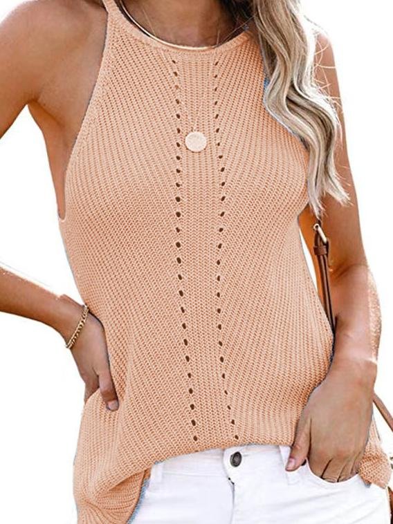 Loose Knit Halterneck Sleeveless Vest - Tank Tops - INS | Online Fashion Free Shipping Clothing, Dresses, Tops, Shoes - 10/06/2021 - Color_Apricot - Color_Pink