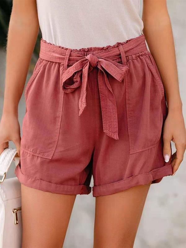 Loose Lace-up Mid-waist Solid Color Casual Slimming Curled Shorts - Shorts - INS | Online Fashion Free Shipping Clothing, Dresses, Tops, Shoes - 14/05/2021 - 140521 - Category_Shorts