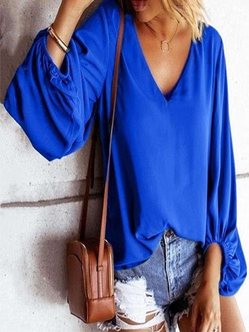 Loose Lantern Sleeve Solid Chiffon Women Blouse - Blouses - INS | Online Fashion Free Shipping Clothing, Dresses, Tops, Shoes - 03/07/2021 - 10-20 - BLO2107031156