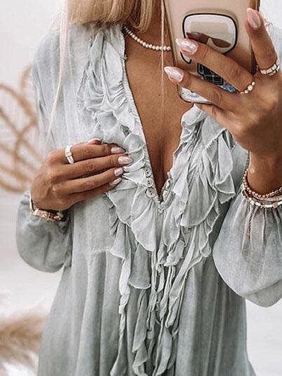 Loose Lapel Long Sleeve Chiffon Dress - Mini Dresses - INS | Online Fashion Free Shipping Clothing, Dresses, Tops, Shoes - 05/06/2021 - Category_Mini Dresses - Color_Green