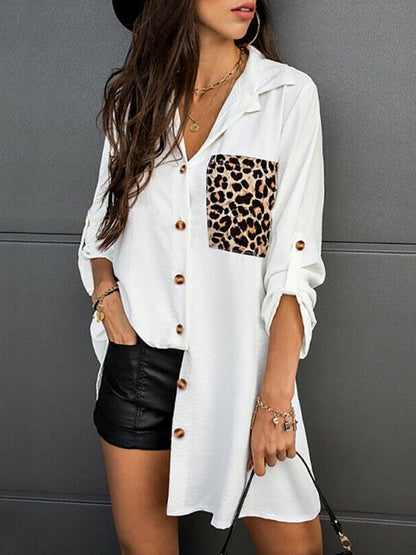 Loose Leopard Print Pocket Stitching Rolled Sleeve Shirt Casual - Blouses - INS | Online Fashion Free Shipping Clothing, Dresses, Tops, Shoes - 20-30 - 27/07/2021 - BLO2107271278