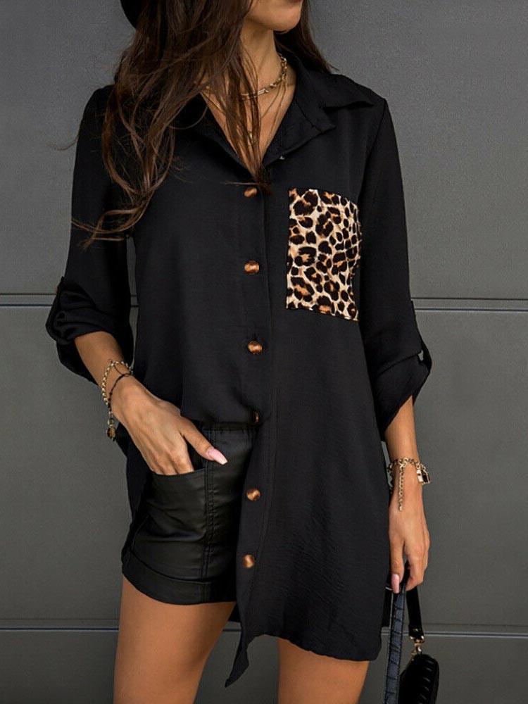 Loose Leopard Print Pocket Stitching Rolled Sleeve Shirt Casual - Blouses - INS | Online Fashion Free Shipping Clothing, Dresses, Tops, Shoes - 20-30 - 27/07/2021 - BLO2107271278