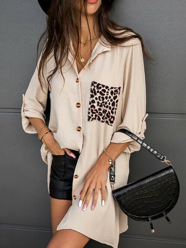 Loose Leopard Print Pocket Stitching Rolled Sleeve Shirt Casual - Blouses - INS | Online Fashion Free Shipping Clothing, Dresses, Tops, Shoes - 20-30 - 27/07/2021 - BLO2107271278