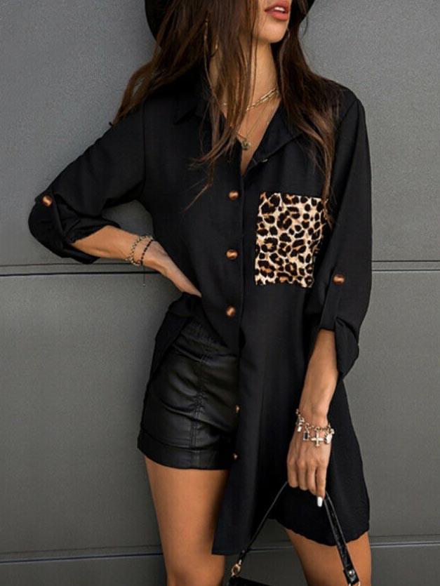 Loose Leopard Print Pocket Stitching Rolled Sleeve Shirt Casual - Blouses - INS | Online Fashion Free Shipping Clothing, Dresses, Tops, Shoes - 20-30 - 27/07/2021 - BLO2107271278