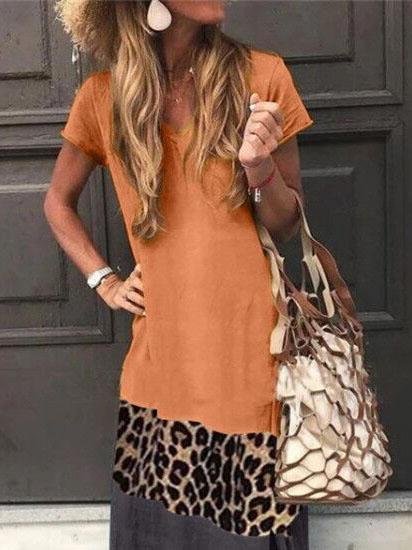 Loose Leopard Print Stitching Short Sleeve Printed V-neck Dress - Maxi Dresses - INS | Online Fashion Free Shipping Clothing, Dresses, Tops, Shoes - 02/06/2021 - Category_Maxi Dresses - Color_Black