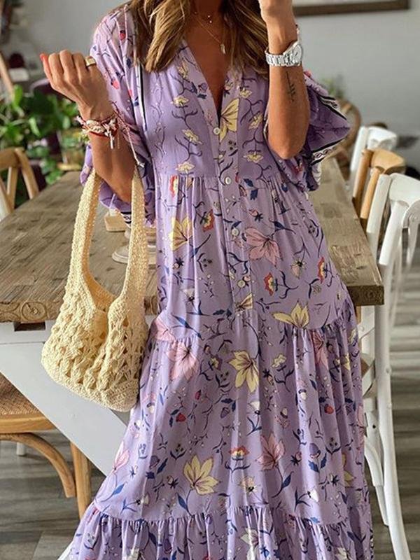 Loose Long Sleeve Floral Print Dress - Maxi Dresses - INS | Online Fashion Free Shipping Clothing, Dresses, Tops, Shoes - 16/06/2021 - 30-40 - Category_Maxi Dresses