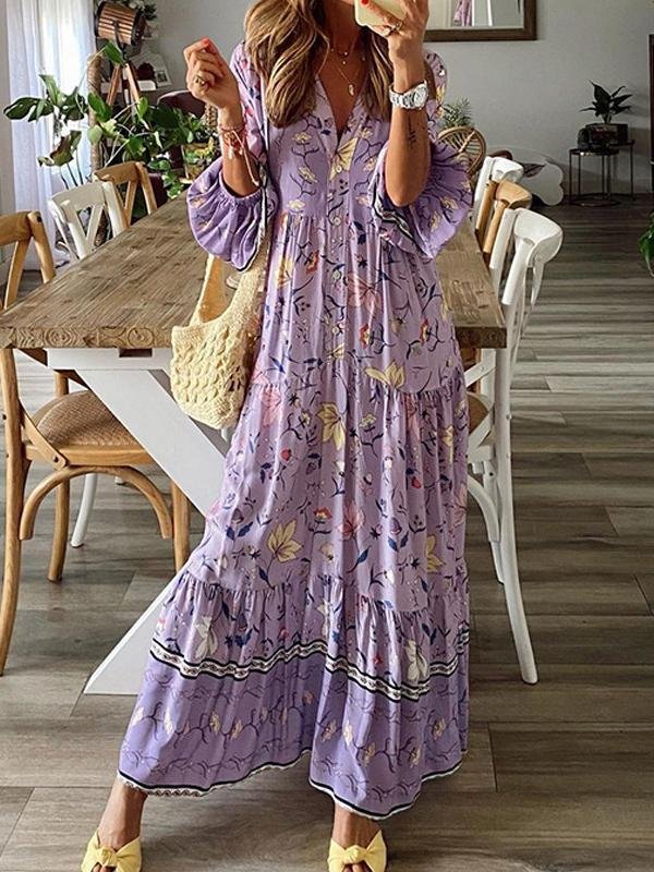 Loose Long Sleeve Floral Print Dress - Maxi Dresses - INS | Online Fashion Free Shipping Clothing, Dresses, Tops, Shoes - 16/06/2021 - 30-40 - Category_Maxi Dresses