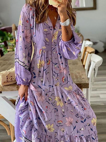 Loose Long Sleeve Floral Print Dress - Maxi Dresses - INS | Online Fashion Free Shipping Clothing, Dresses, Tops, Shoes - 16/06/2021 - 30-40 - Category_Maxi Dresses
