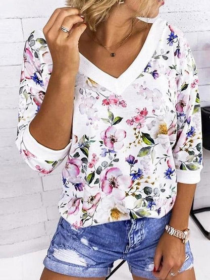 Loose Long Sleeve Floral Print T-Shirts - T-Shirts - INS | Online Fashion Free Shipping Clothing, Dresses, Tops, Shoes - 20-30 - 26/07/2021 - Category_T-Shirts