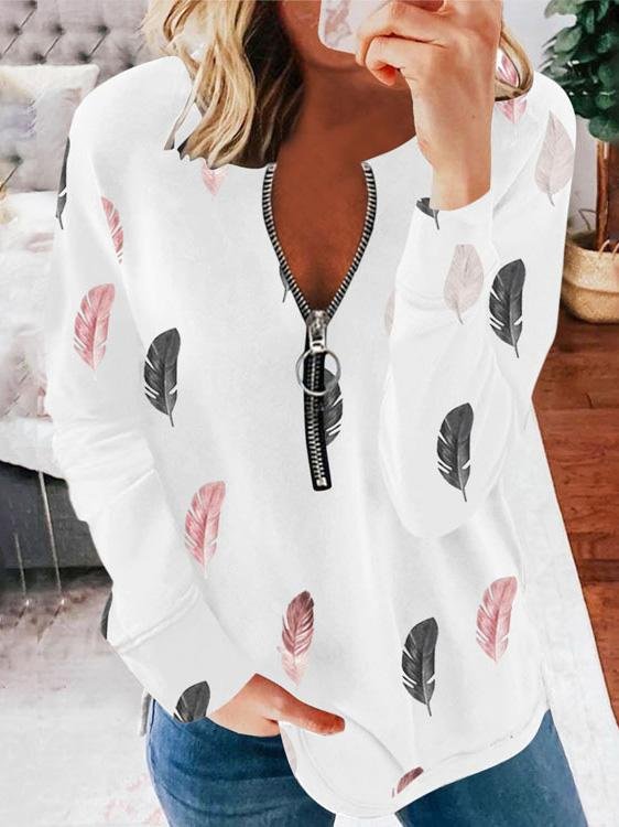 Loose Long Sleeve Printed Zipper Blouses - Blouses - INS | Online Fashion Free Shipping Clothing, Dresses, Tops, Shoes - 20-30 - 20/07/2021 - BLO2107201229