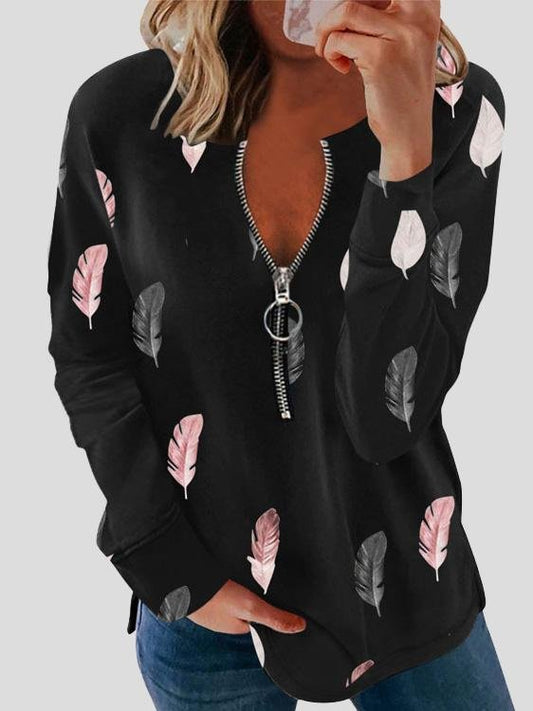 Loose Long Sleeve Printed Zipper Blouses - Blouses - INS | Online Fashion Free Shipping Clothing, Dresses, Tops, Shoes - 20-30 - 20/07/2021 - BLO2107201229