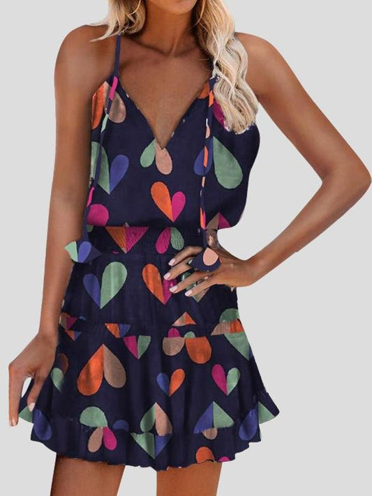 Loose Love Printed V-Neck Sleeveless Dress - Mini Dresses - INS | Online Fashion Free Shipping Clothing, Dresses, Tops, Shoes - 20-30 - 25/06/2021 - Category_Mini Dresses