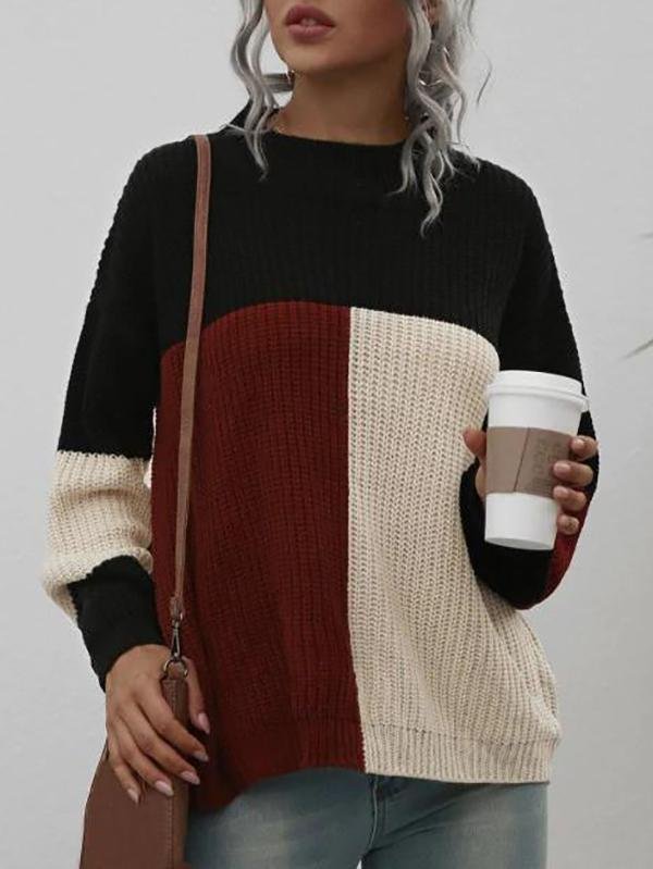 Loose Mock Neck Colorblock Sweater - Sweaters - INS | Online Fashion Free Shipping Clothing, Dresses, Tops, Shoes - 02/08/2021 - Autumn - Casual