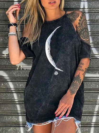 Loose Off-the-shoulder Skull Print T-shirt - T-shirts - INS | Online Fashion Free Shipping Clothing, Dresses, Tops, Shoes - 10-20 - 27/07/2021 - color-navy_gray