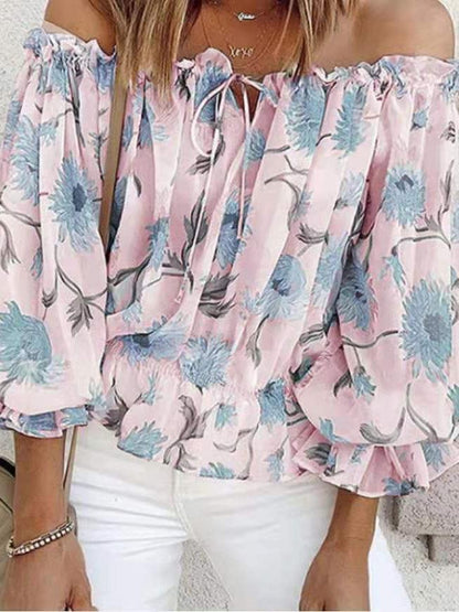 Loose One-neck Floral Print Shirt - Blouses - INS | Online Fashion Free Shipping Clothing, Dresses, Tops, Shoes - 11/06/2021 - BLO2106110092 - Blouses