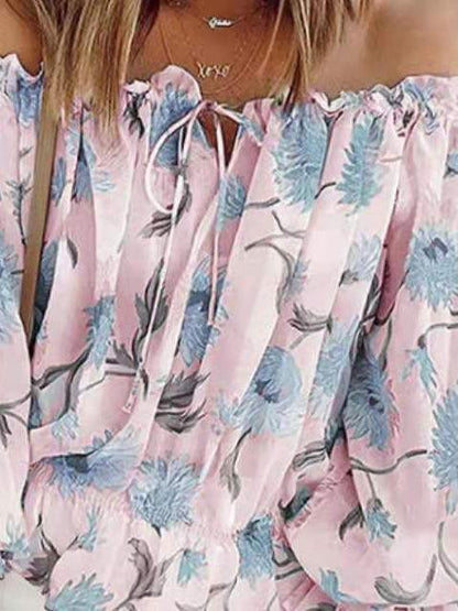 Loose One-neck Floral Print Shirt - Blouses - INS | Online Fashion Free Shipping Clothing, Dresses, Tops, Shoes - 11/06/2021 - BLO2106110092 - Blouses