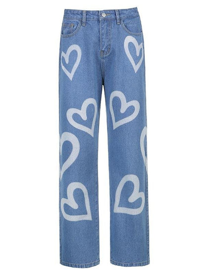 Loose Personality Graffiti Print Straight-leg Jeans - Jeans - INS | Online Fashion Free Shipping Clothing, Dresses, Tops, Shoes - 10/05/2021 - Color_Blue - DEN210510154