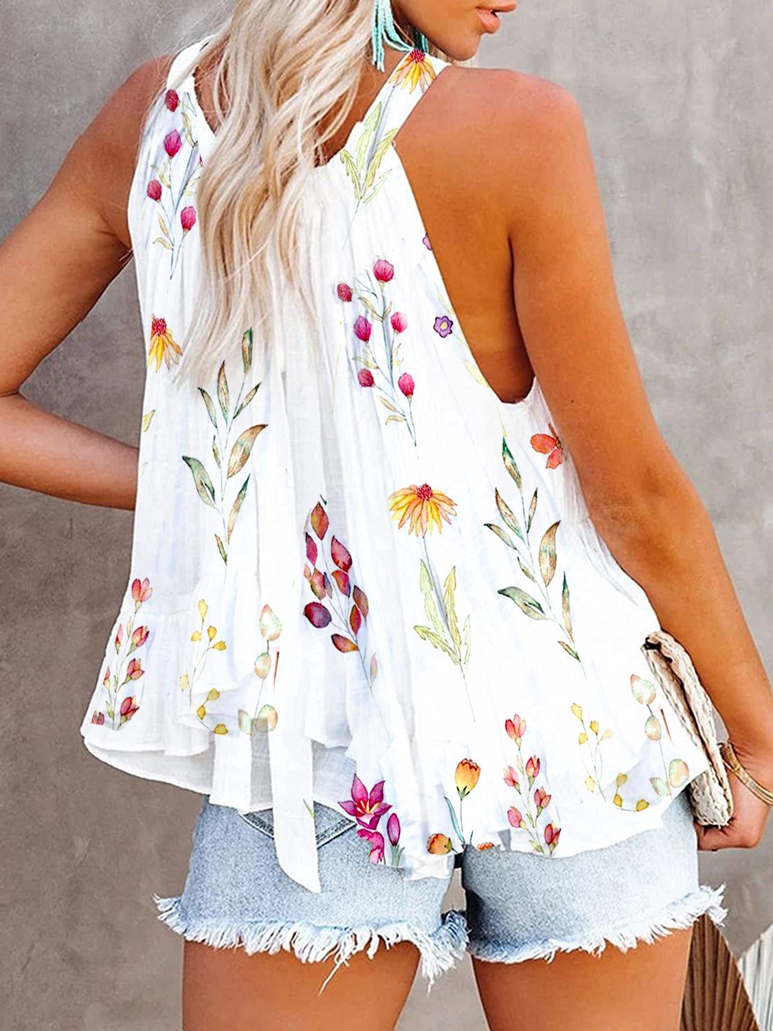 Loose Print Ruffled Sleeveless Casual Tank Tops - Tank Tops - INS | Online Fashion Free Shipping Clothing, Dresses, Tops, Shoes - 11/06/2021 - Category_Tank Tops - Color_White