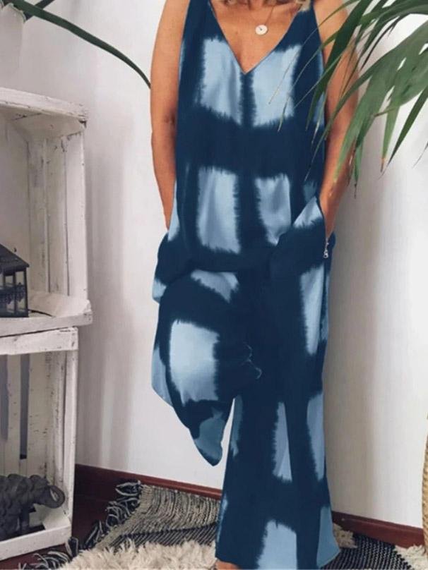 Loose Printed Deep V-Neck Sleeveless Jumpsuit - Jumpsuits & Rompers - INS | Online Fashion Free Shipping Clothing, Dresses, Tops, Shoes - 20-30 - 26/07/2021 - Bottom