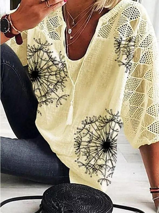 Loose Printed Half Sleeve Hollow Blouses - Blouses - INS | Online Fashion Free Shipping Clothing, Dresses, Tops, Shoes - 20-30 - 26/07/2021 - BLO2107261266