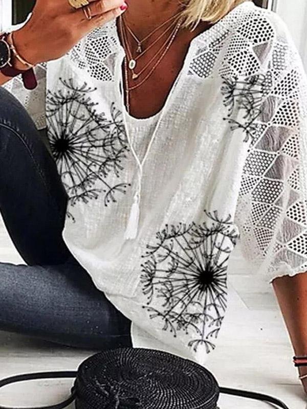 Loose Printed Half Sleeve Hollow Blouses - Blouses - INS | Online Fashion Free Shipping Clothing, Dresses, Tops, Shoes - 20-30 - 26/07/2021 - BLO2107261266