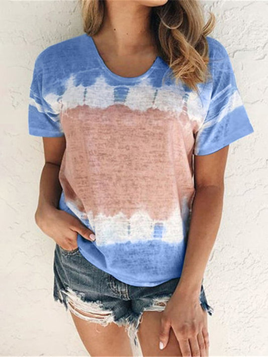 Loose Printed Round Neck Short Sleeve T-shirt - T-Shirt - INS | Online Fashion Free Shipping Clothing, Dresses, Tops, Shoes - 02/06/2021 - Color_Blue - Color_Pink