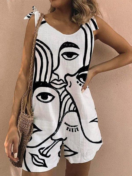 Loose Printed Sleeveless Belted Jumpsuit - Jumpsuits & Rompers - INS | Online Fashion Free Shipping Clothing, Dresses, Tops, Shoes - 06/07/2021 - 20-30 - Bottom