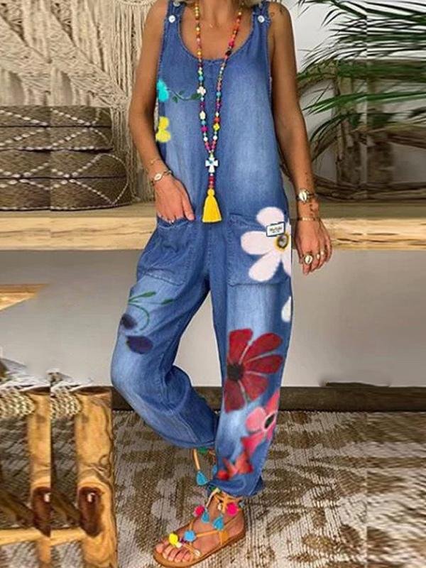 Loose Printed Sleeveless Boho Jumpsuit - Jumpsuit & Rompers - INS | Online Fashion Free Shipping Clothing, Dresses, Tops, Shoes - 06/07/2021 - 40-50 - Bottoms