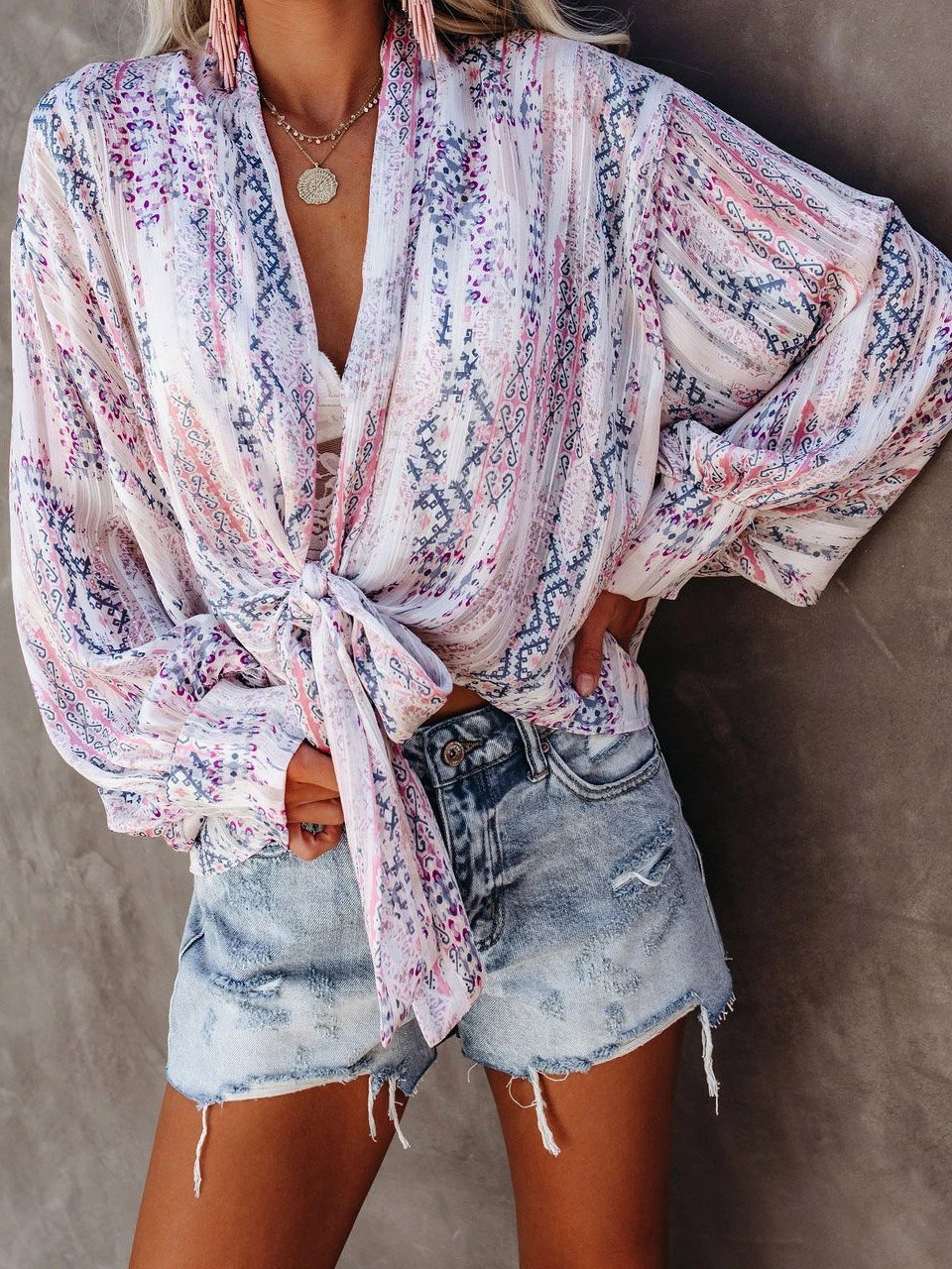 Loose Printed Thin Long Sleeve Button Blouses - Blouses - INS | Online Fashion Free Shipping Clothing, Dresses, Tops, Shoes - 20-30 - 23/07/2021 - BLO2107231261