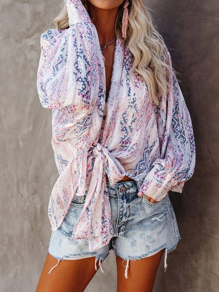 Loose Printed Thin Long Sleeve Button Blouses - Blouses - INS | Online Fashion Free Shipping Clothing, Dresses, Tops, Shoes - 20-30 - 23/07/2021 - BLO2107231261