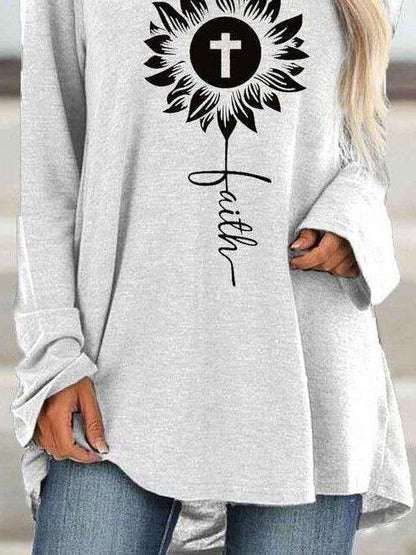 Loose Round Neck Cross Print Long Sleeve T-Shirt - T-Shirts - INS | Online Fashion Free Shipping Clothing, Dresses, Tops, Shoes - 10-20 - 30/06/2021 - Category_T-Shirts