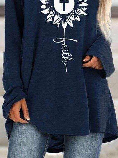 Loose Round Neck Cross Print Long Sleeve T-Shirt - T-Shirts - INS | Online Fashion Free Shipping Clothing, Dresses, Tops, Shoes - 10-20 - 30/06/2021 - Category_T-Shirts