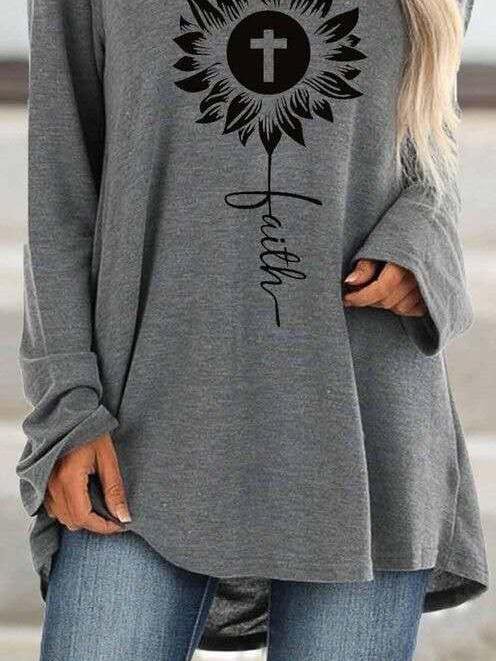 Loose Round Neck Cross Print Long Sleeve T-Shirt - T-Shirts - INS | Online Fashion Free Shipping Clothing, Dresses, Tops, Shoes - 10-20 - 30/06/2021 - Category_T-Shirts