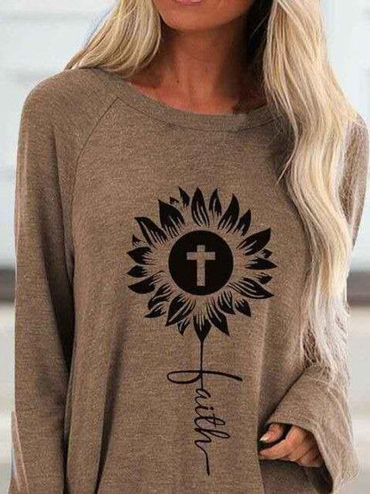 Loose Round Neck Cross Print Long Sleeve T-Shirt - T-Shirts - INS | Online Fashion Free Shipping Clothing, Dresses, Tops, Shoes - 10-20 - 30/06/2021 - Category_T-Shirts