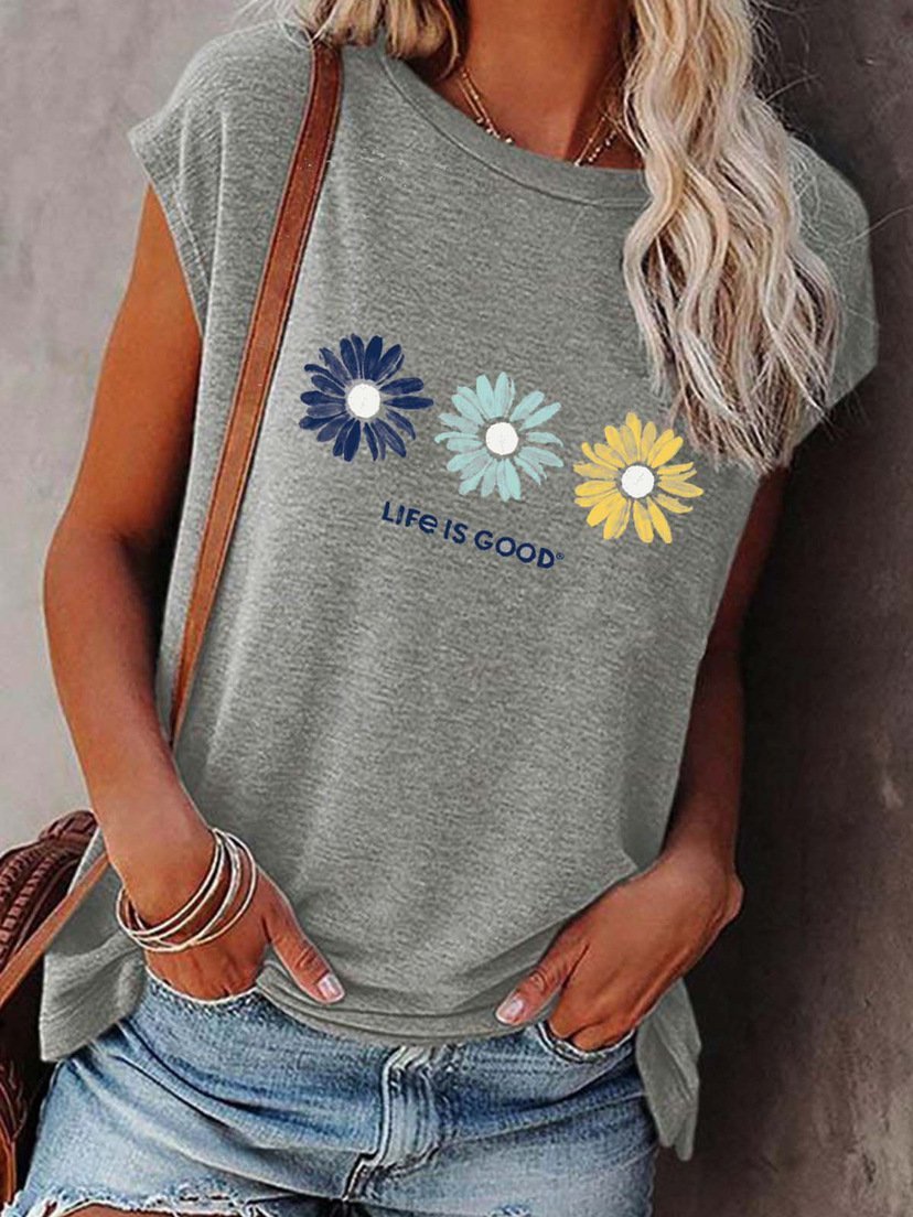Loose Round Neck Floral Print Short Sleeve T-Shirt - T-Shirts - INS | Online Fashion Free Shipping Clothing, Dresses, Tops, Shoes - 10-20 - 22/06/2021 - Category_T-Shirts