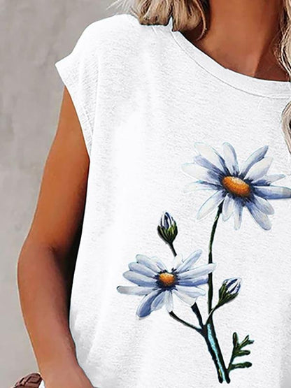 Loose Round Neck Floral Print Short-sleeved T-shirt - T-Shirts - INS | Online Fashion Free Shipping Clothing, Dresses, Tops, Shoes - 05/18/2021 - Category_T-Shirts - Color_Black