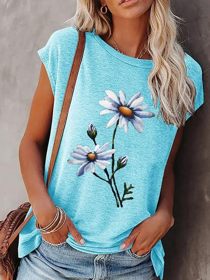 Loose Round Neck Floral Print Short-sleeved T-shirt - T-Shirts - INS | Online Fashion Free Shipping Clothing, Dresses, Tops, Shoes - 05/18/2021 - Category_T-Shirts - Color_Black