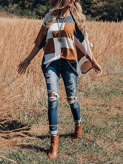 Loose Round Neck Irregular T-shirt - T-shirts - INS | Online Fashion Free Shipping Clothing, Dresses, Tops, Shoes - 20-30 - 21/06/2021 - color-brown