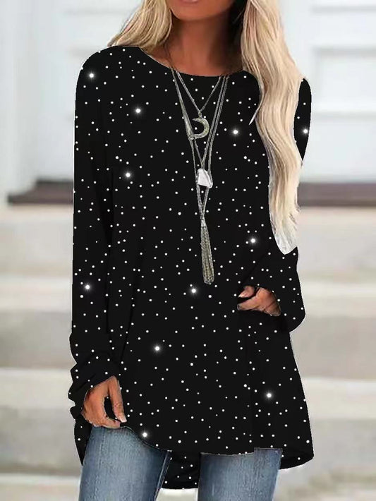 Loose Round Neck Long Sleeve Casual Sequined T-Shirt - T-Shirts - INS | Online Fashion Free Shipping Clothing, Dresses, Tops, Shoes - 07/07/2021 - 20-30 - Category_T-Shirts