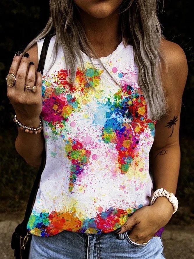 Loose Round Neck Print Sleeveless Tank Tops - Tank Tops - INS | Online Fashion Free Shipping Clothing, Dresses, Tops, Shoes - 06/07/2021 - 10-20 - Category_Tank Tops