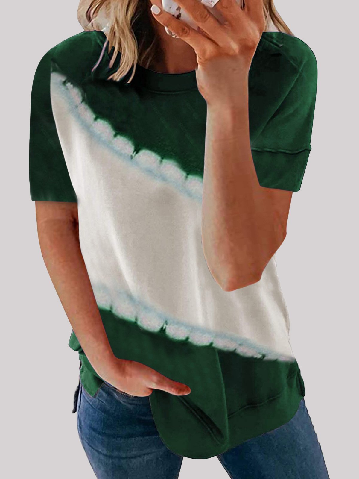 Loose Round Neck Printed Short-sleeved T-shirt - T-shirts - INS | Online Fashion Free Shipping Clothing, Dresses, Tops, Shoes - 01/06/2021 - Color_Blue - Color_Green