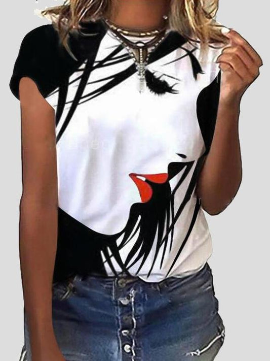 Loose Round Neck Printed Short-sleeved T-shirt - T-shirts - INS | Online Fashion Free Shipping Clothing, Dresses, Tops, Shoes - 06/07/2021 - 10-20 - color-black