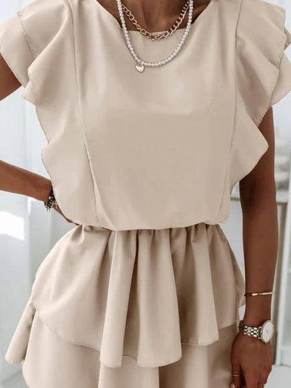 Loose Ruffled Short-sleeved Solid Dress - Mini Dresses - INS | Online Fashion Free Shipping Clothing, Dresses, Tops, Shoes - 20-30 - 21/06/2021 - color-khaki