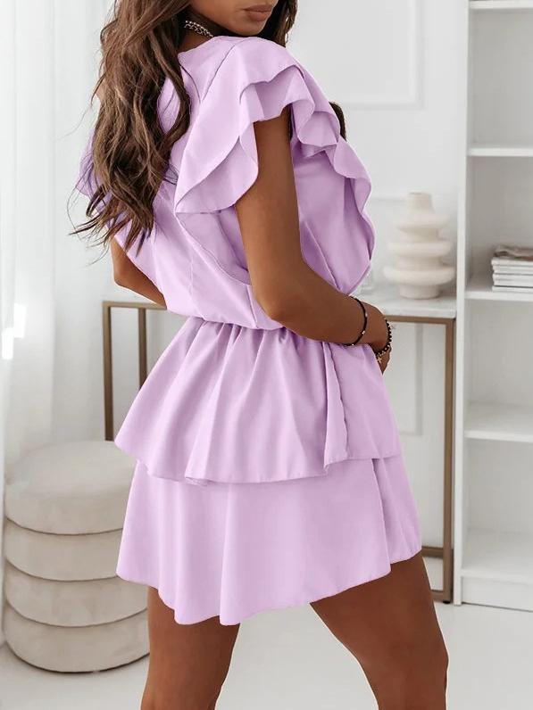 Loose Ruffled Short-sleeved Solid Dress - Mini Dresses - INS | Online Fashion Free Shipping Clothing, Dresses, Tops, Shoes - 20-30 - 21/06/2021 - color-khaki