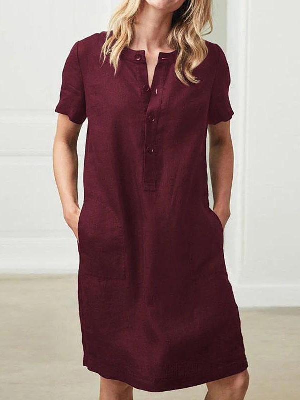 Loose Short Sleeve Double Pocket Dress - Mini Dresses - INS | Online Fashion Free Shipping Clothing, Dresses, Tops, Shoes - 10-20 - 20/07/2021 - color-apricot