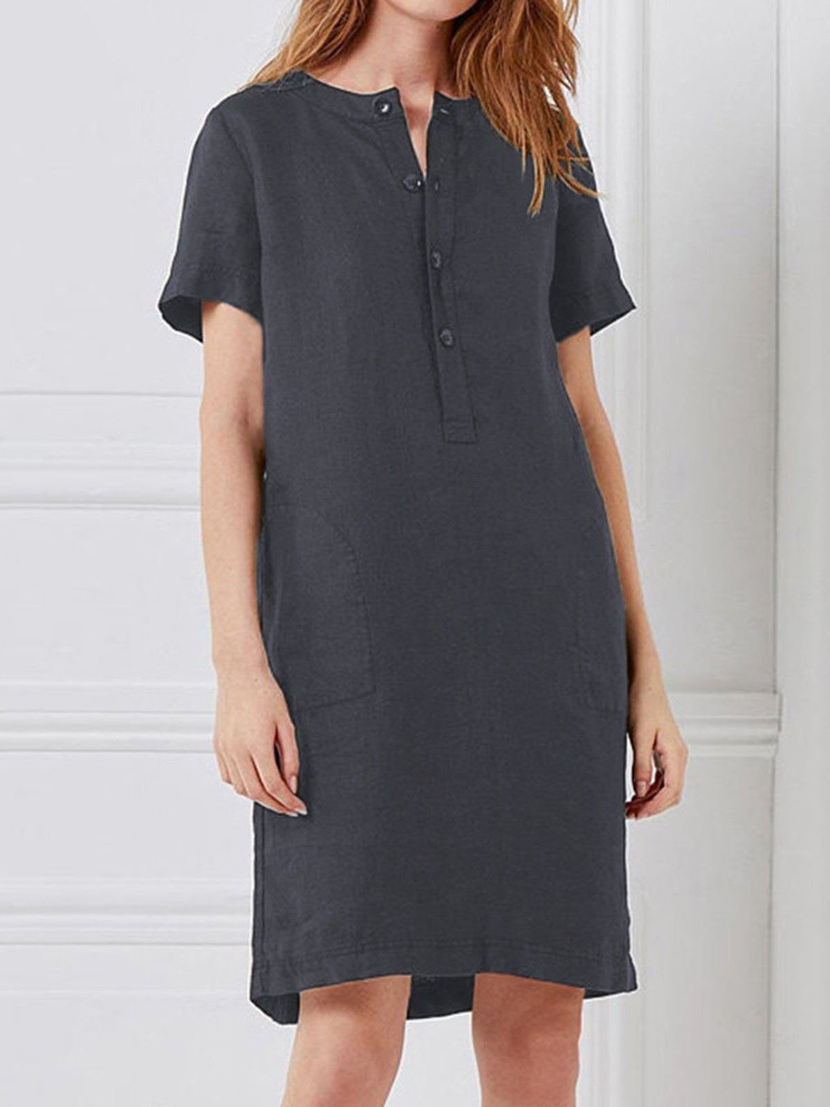 Loose Short Sleeve Double Pocket Dress - Mini Dresses - INS | Online Fashion Free Shipping Clothing, Dresses, Tops, Shoes - 10-20 - 20/07/2021 - color-apricot