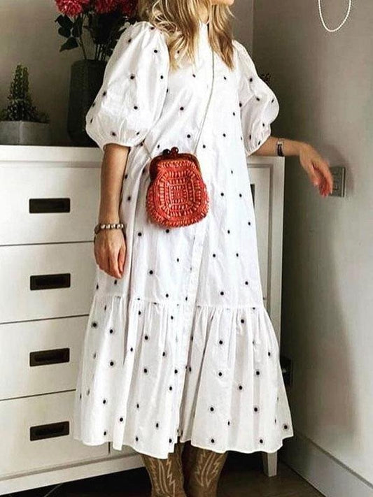 Loose Short Sleeve Printed Shirt Dress - Midi Dresses - INS | Online Fashion Free Shipping Clothing, Dresses, Tops, Shoes - 17/07/2021 - 30-40 - Category_Midi Dresses