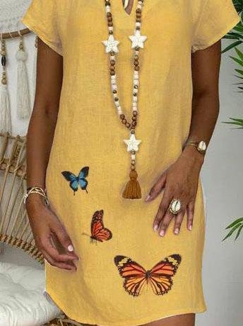 Loose Short Sleeve V-neck Butterfly Print Dress - Mini Dresses - INS | Online Fashion Free Shipping Clothing, Dresses, Tops, Shoes - 02/06/2021 - Category_Mini Dresses - Color_Green