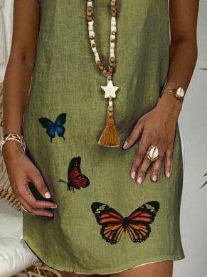 Loose Short Sleeve V-neck Butterfly Print Dress - Mini Dresses - INS | Online Fashion Free Shipping Clothing, Dresses, Tops, Shoes - 02/06/2021 - Category_Mini Dresses - Color_Green