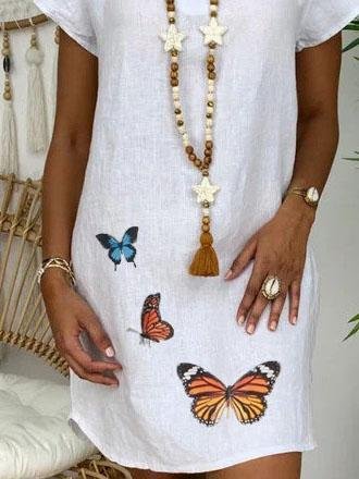 Loose Short Sleeve V-neck Butterfly Print Dress - Mini Dresses - INS | Online Fashion Free Shipping Clothing, Dresses, Tops, Shoes - 02/06/2021 - Category_Mini Dresses - Color_Green